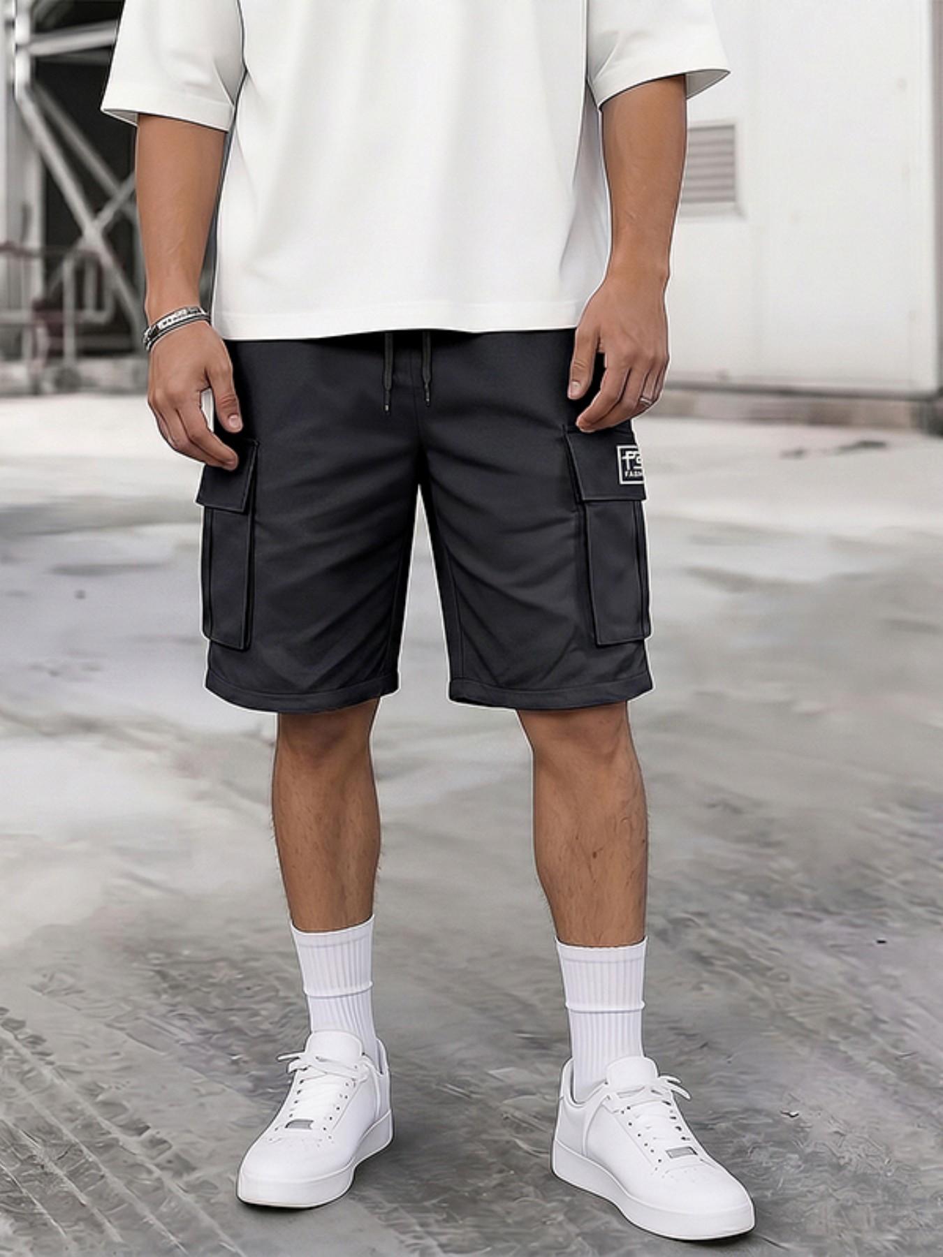 Men's 3-Pack Practical Loose Cargo Shorts, Drawstring Athletic Shorts, Large Side Pockets, Drawstring Waist, Casual Athleisure Street Style, Sportswear, Geometric, Summer Outdoor Sports