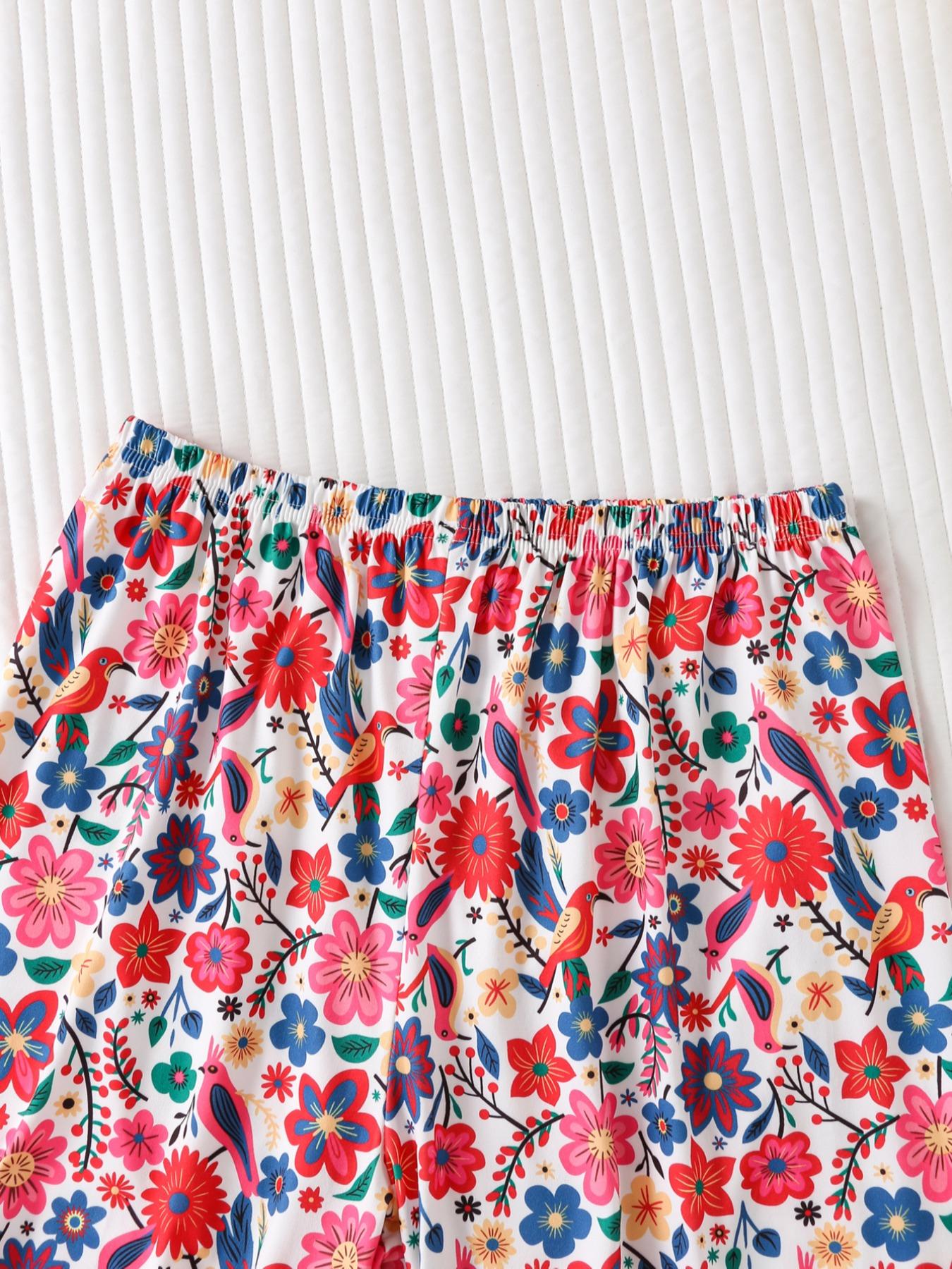 Women's Floral Print Pajama Set, Lapel Button Long Sleeve Top & Loose Comfortable Pants, Casual Fitted Sleepwear & Loungewear for All Seasons