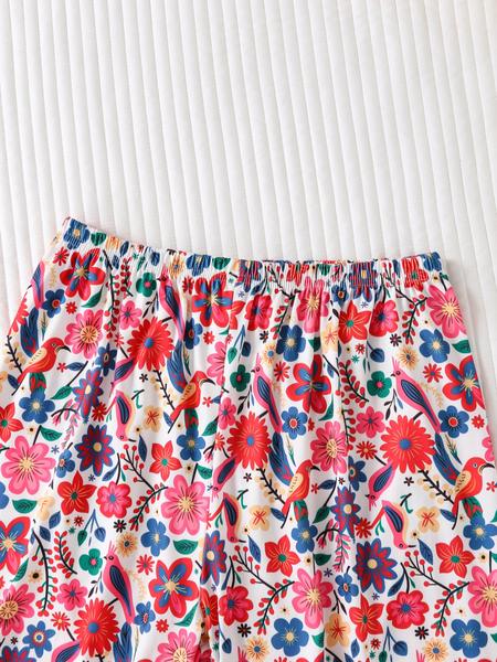 Women's Floral Print Pajama Set, Lapel Button Long Sleeve Top & Loose Comfortable Pants, Casual Fitted Sleepwear & Loungewear for All Seasons