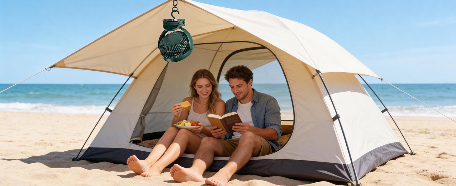 Camping Fan with Remote Control-12000mAh Rechargeable Battery Powered Fan, Camping Fans for Tents with LED light & Hanging Hook, Rechargeable Battery Operated Ceiling Fans for Tent, RV, Bed, Green