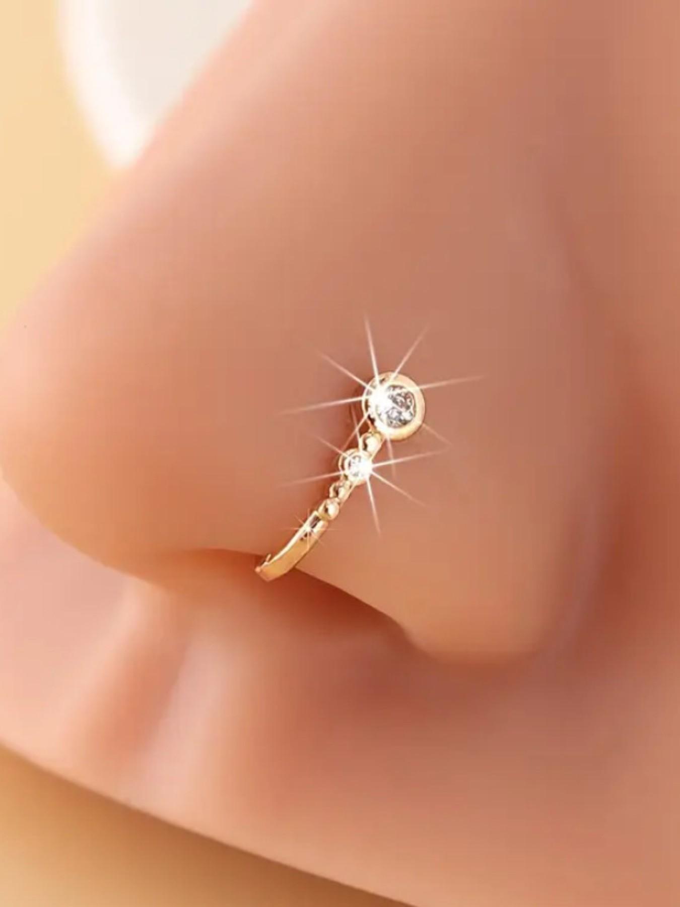 3pcs Rhinestone Decorated Clip-On Nose Rings, Adjustable Fake Nose Piercing Jewelry, Fashionable Hip-Hop Accessories for Women