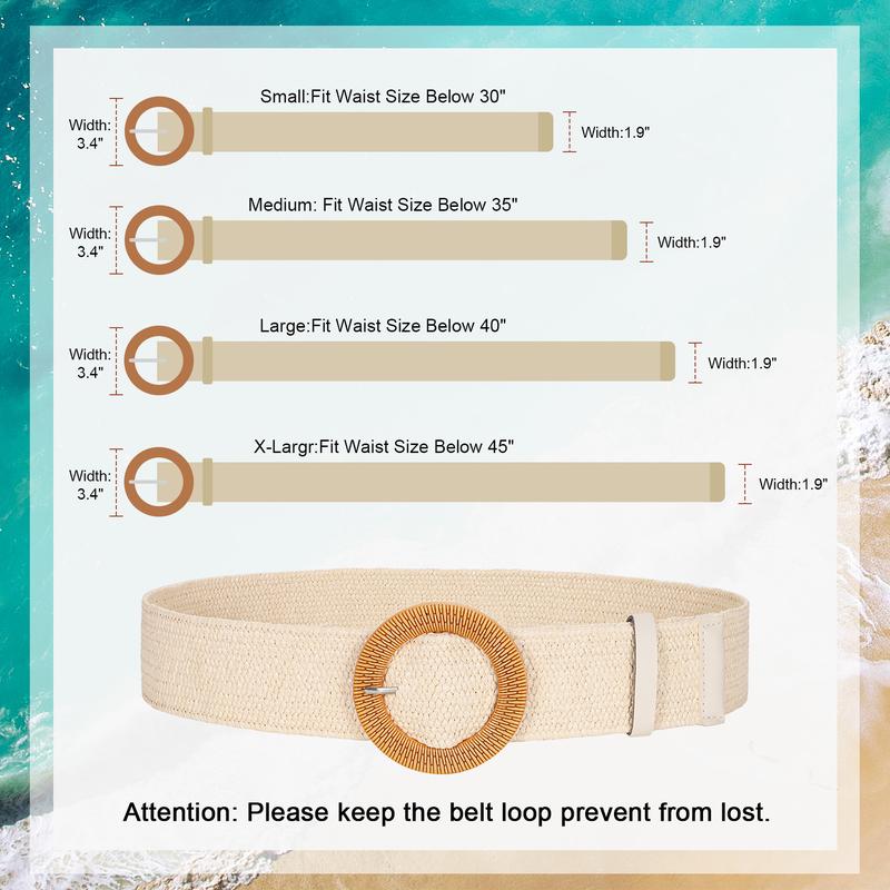 JASGOOD Straw Woven Elastic Stretch Belts Women, Wide Boho Braided Dress Belts with Wooden Style Buckle dealsforyoudays