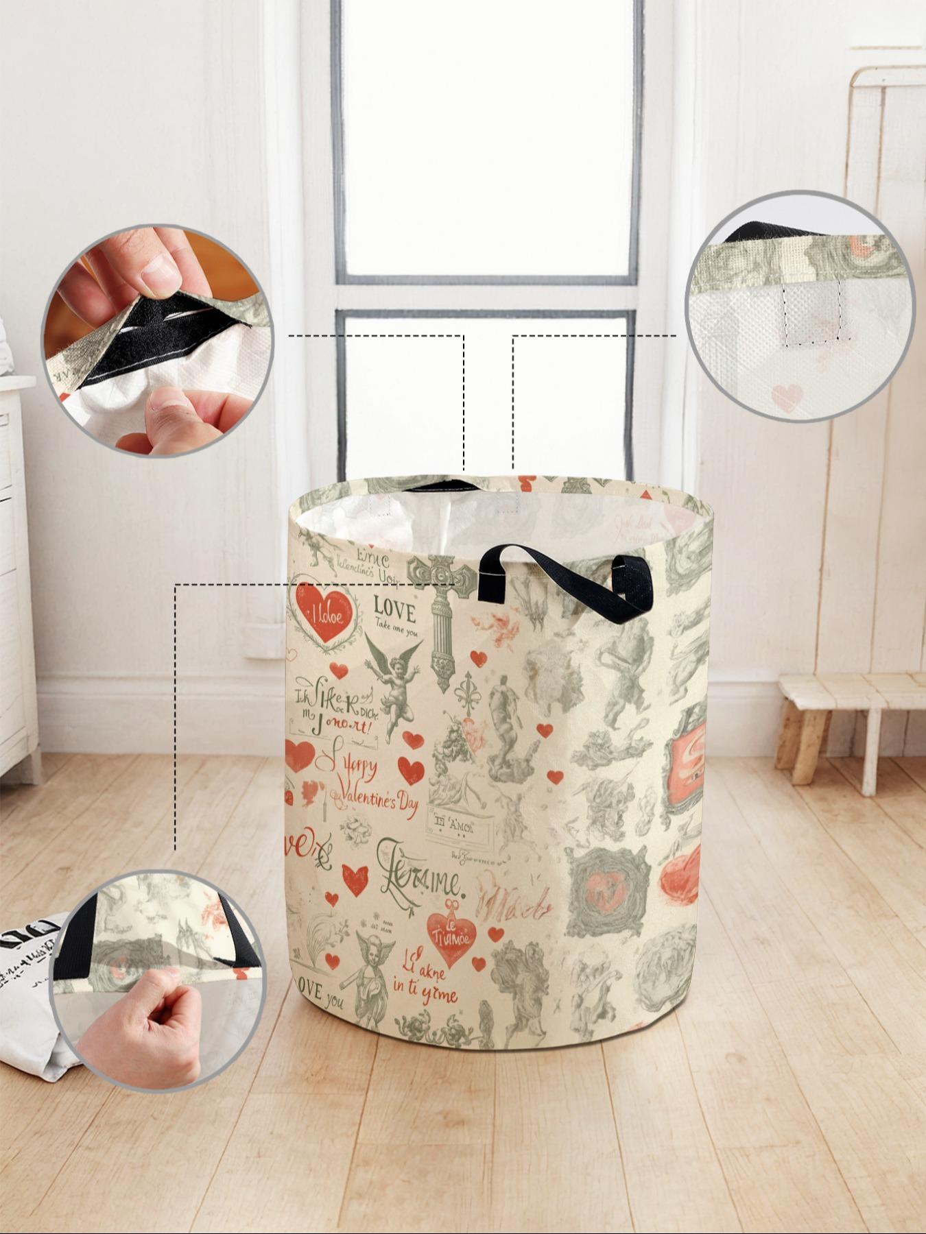 Romantic Pattern Laundry Basket with Handle, Durable Foldable Storage Bin, Large Capacity for Home Use, Valentine's Day Gift