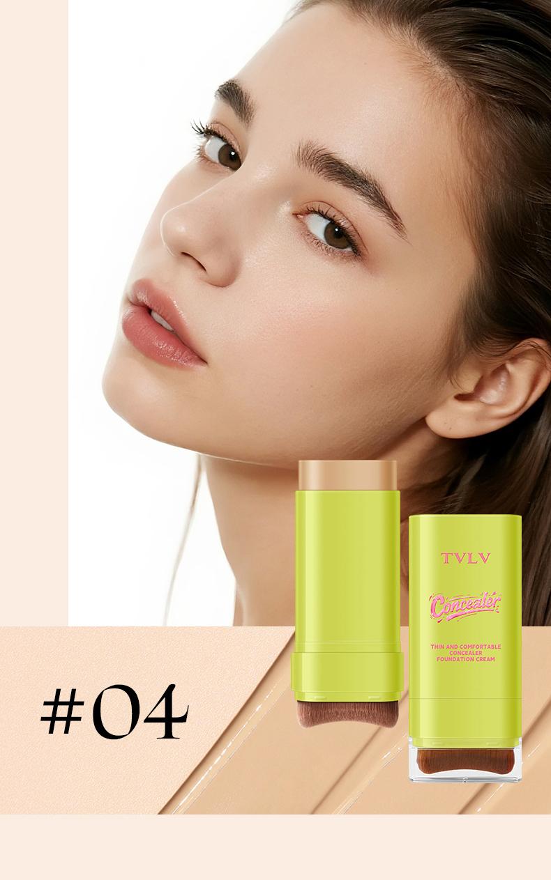 2-in-1 Concealer Foundation Stick with Built-in Brush, Long-Lasting Waterproof Matte Full Coverage, Crease & Sweat-Proof, Compact Portable, Includes Free Makeup Brush, Ideal for Daily & Party Use