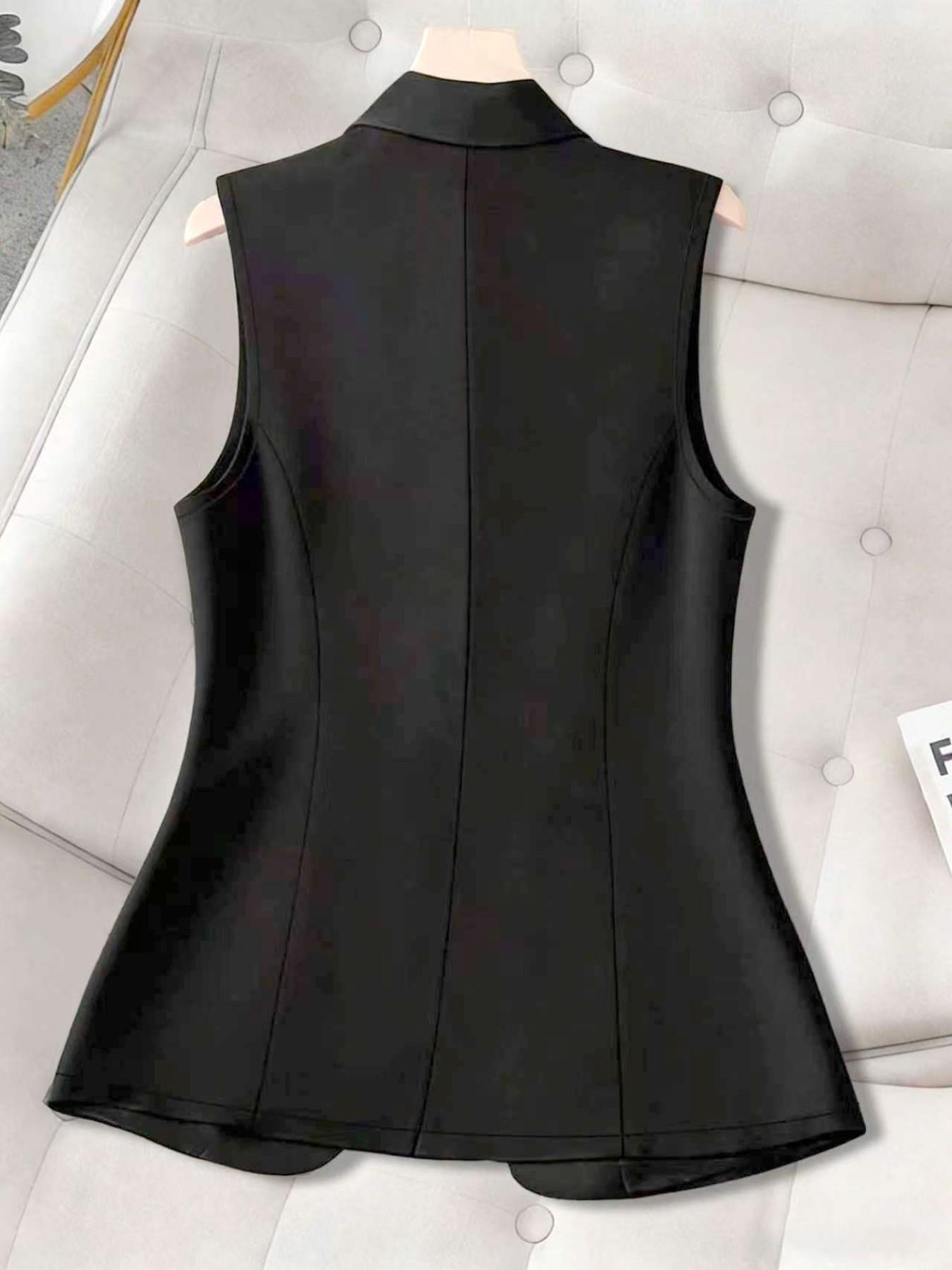 Elegant Formal Office Style Blazer Vest for Women, Fitted Vest Blazer, Sleeveless Notched Lapel, Waist Cinch, Side Bow Tie, Three Button, Slim Fit, Office Outerwear