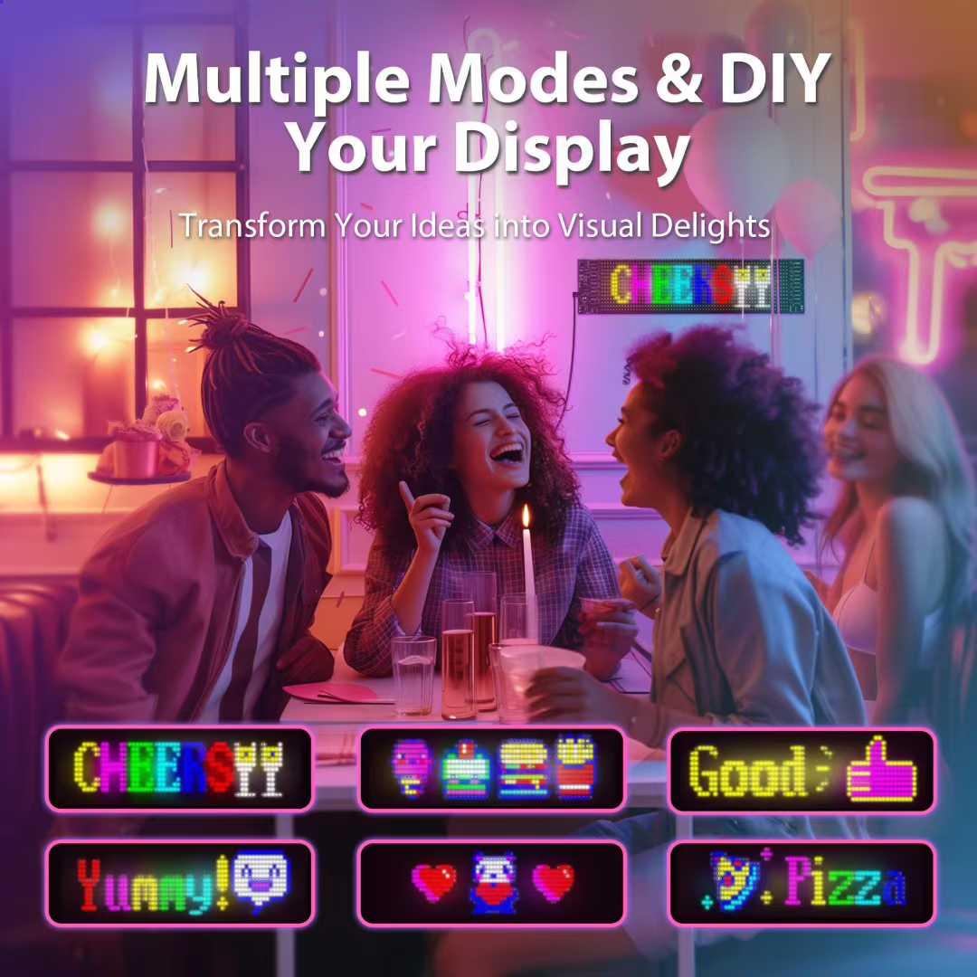 Scrolling LED Sign, Programmable Flexible LED Digital Display, Smart APP Control&Remote Control Custom Text DIY Pattern Animation Matrix Panel Board Banner LED Lights Car Accessory for Car Concert Party Bar Hotel Store Decor