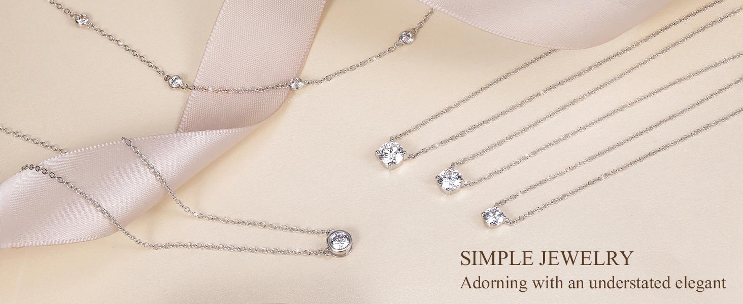 1 Carat CZ Solitaire Tennis Necklace for Women| 925 Sterling Silver Round Cut Cubic Zirconia, Elegant Everyday & Anniversary Jewelry Gift