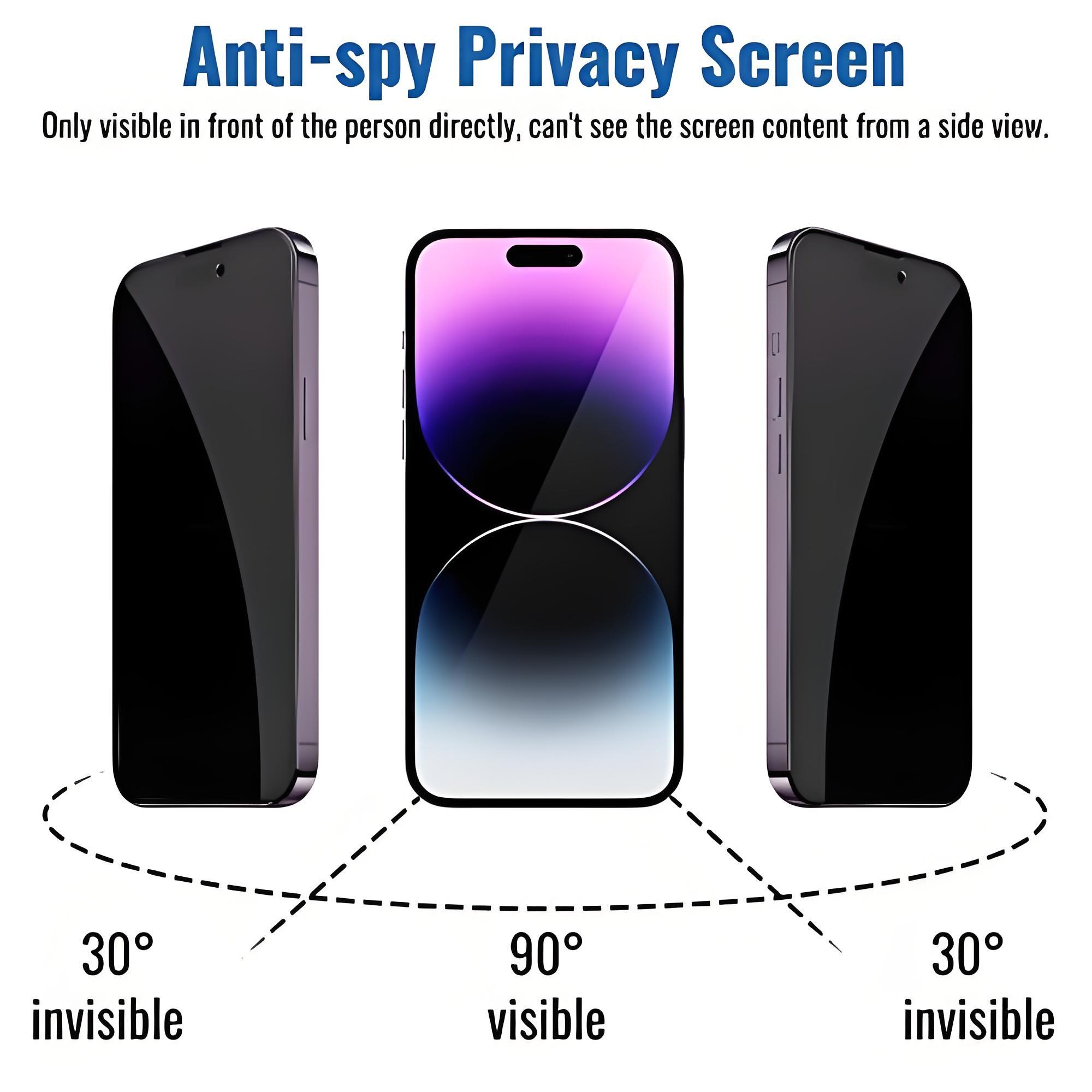3-pack Privacy Screen Protector, Accessories, compatible with iPhone 17 Pro Max ,16 Plus,15,14,13 MINI,12,11, sensor protection, Dynamic Island compatible, 9H anti-spy private tempered glass film, scratch-resistant, case-friendly, easy to install