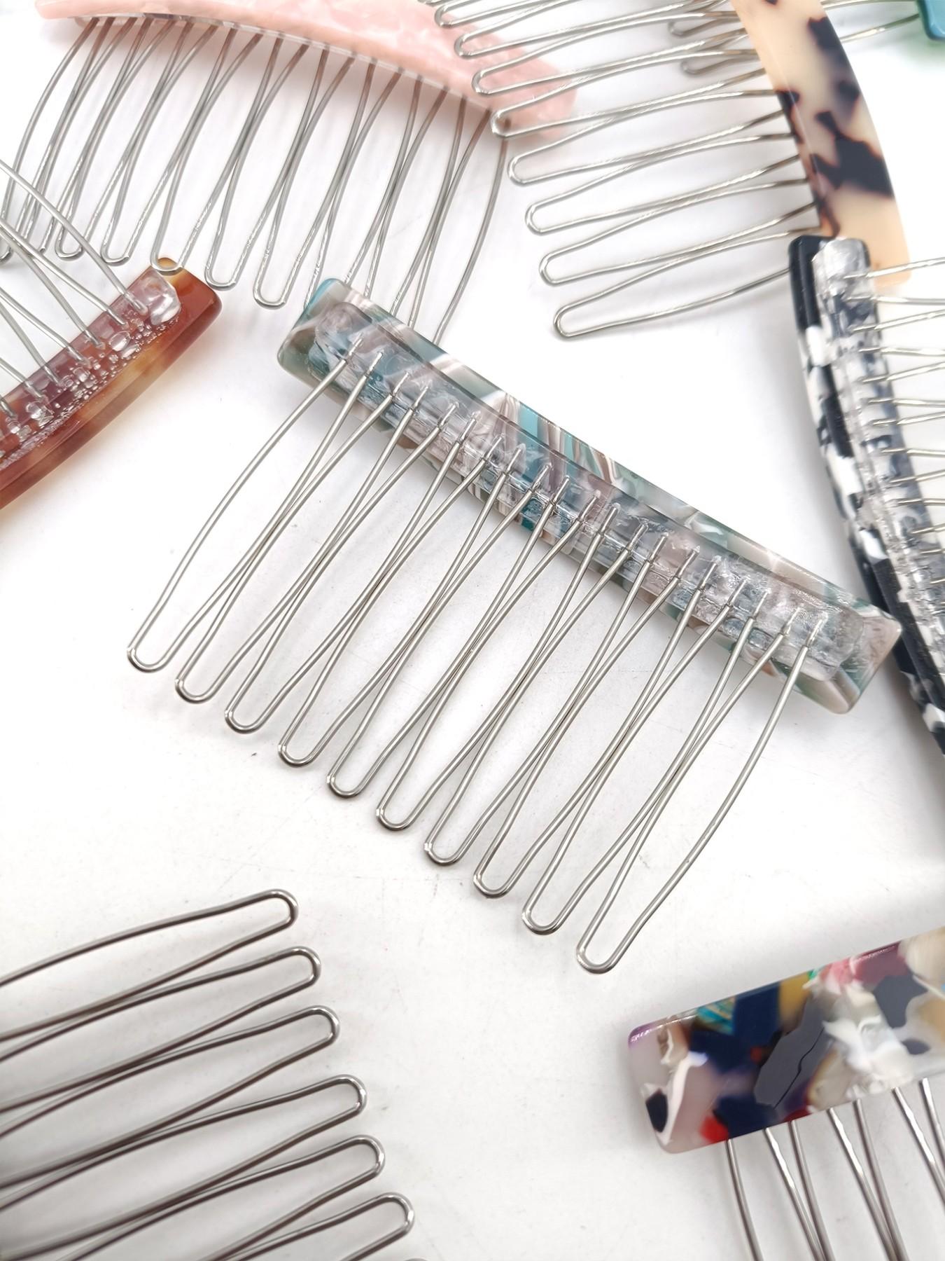 1PC 7.5cm Square 10-Tooth Acetate Hair Comb, Metal Material, Easy to Wear, Gentle on Hair, Vintage Elegant Style, Perfect for Daily Use