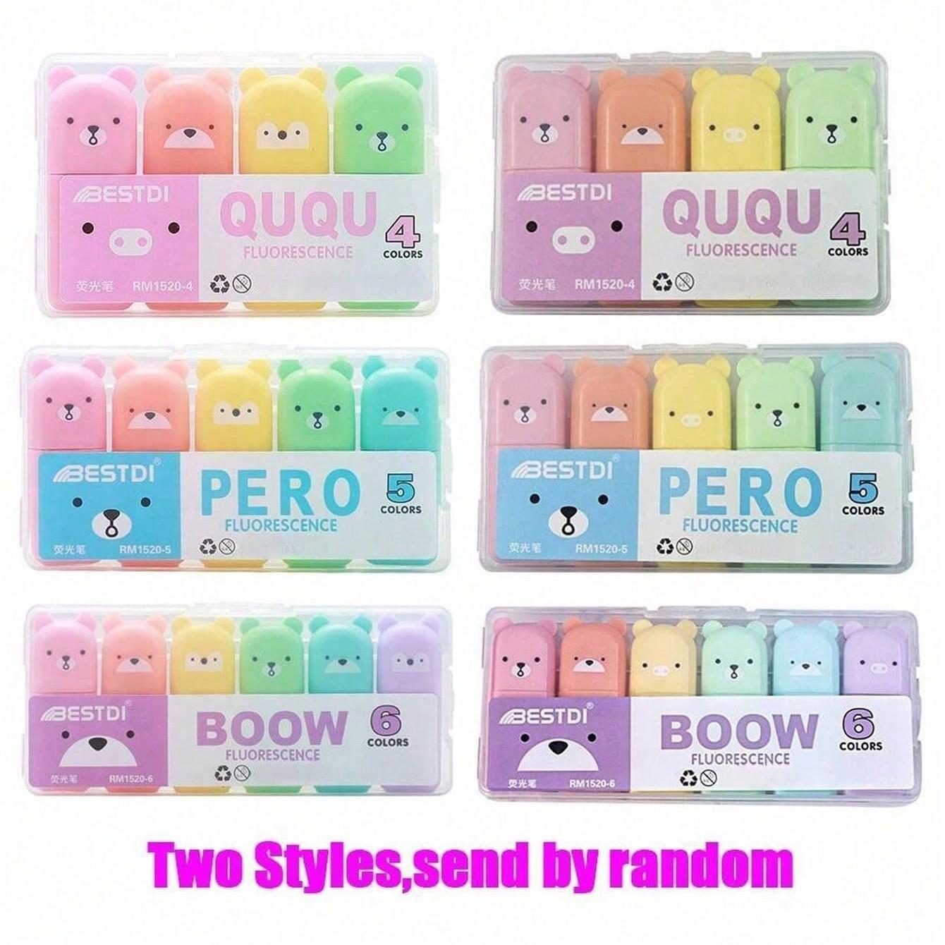 Cute Bear Design Highlighter Pen, 6 Counts/set Mini Colorful Highlighter Pen, Writing Pen for Students, School, Office, Home