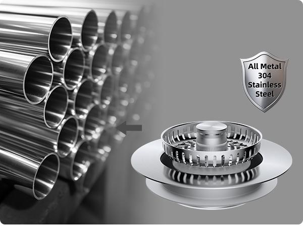 Upgraded 3in1 Kitchen Sink Drain Strainer & Sink Stopper, Stainless Steel Kitchen Drain Plug & Sink Installation Parts with Anti-Clogging Basket, Fit US Standard 3-1/2'' Sink Drain Hole, Silver