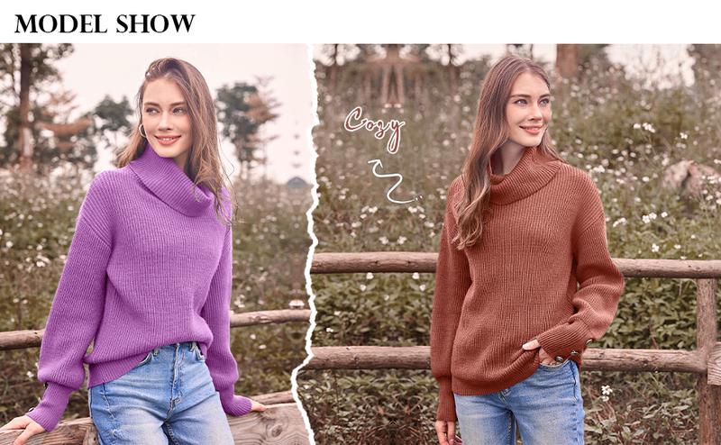 Saodimallsu Womens Oversized Turtleneck Chunky Pullover Sweaters Cowl Neck Long Sleeve Winter Slouchy Loose Knit Sweaters