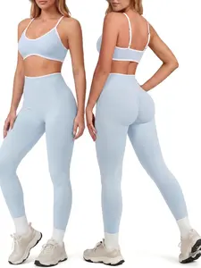 Color Block Workout Sets for Women 2 Pieces, Sports Bra + Sculpting Gym Leggings for Women Womens 2 Piece Workout Sets Seamless Color Block Sports Bra Scrunch Butt Lifting High Waist Leggings Gym Set High Stretch Activewear