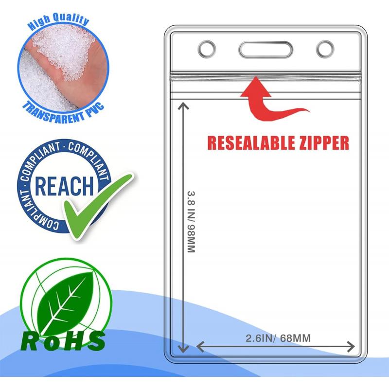 Name Badge Holders Clear Badge Sleeve Plastic Lanyard Sleeves for ID Holders (10 Pcs Vertical)