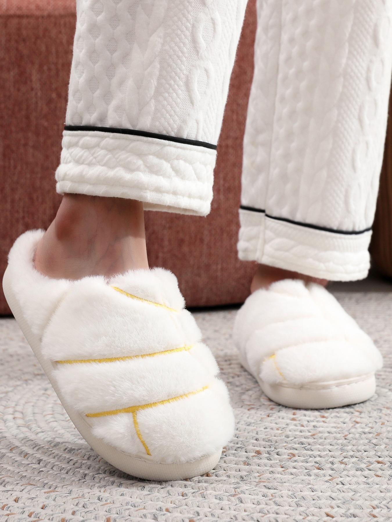 Soft Plush Slippers, Creative Cute Mexican Concha Bread Embroidered Shoes, Unisex Indoor Outdoor Warm Non-Slip Boots, Best Christmas Gift