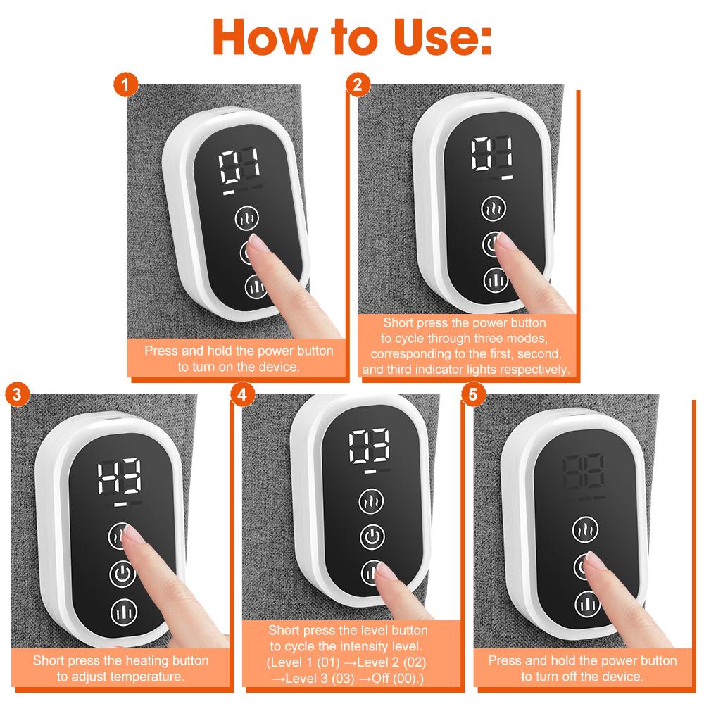 Wireless 360° Air Pressure Calf Massager Hot Compress Electric Airbag Compression Leg Massage Wrap 3 Modes 3 Heating Levels Foot Calf Muscle Relax Blood Circulation