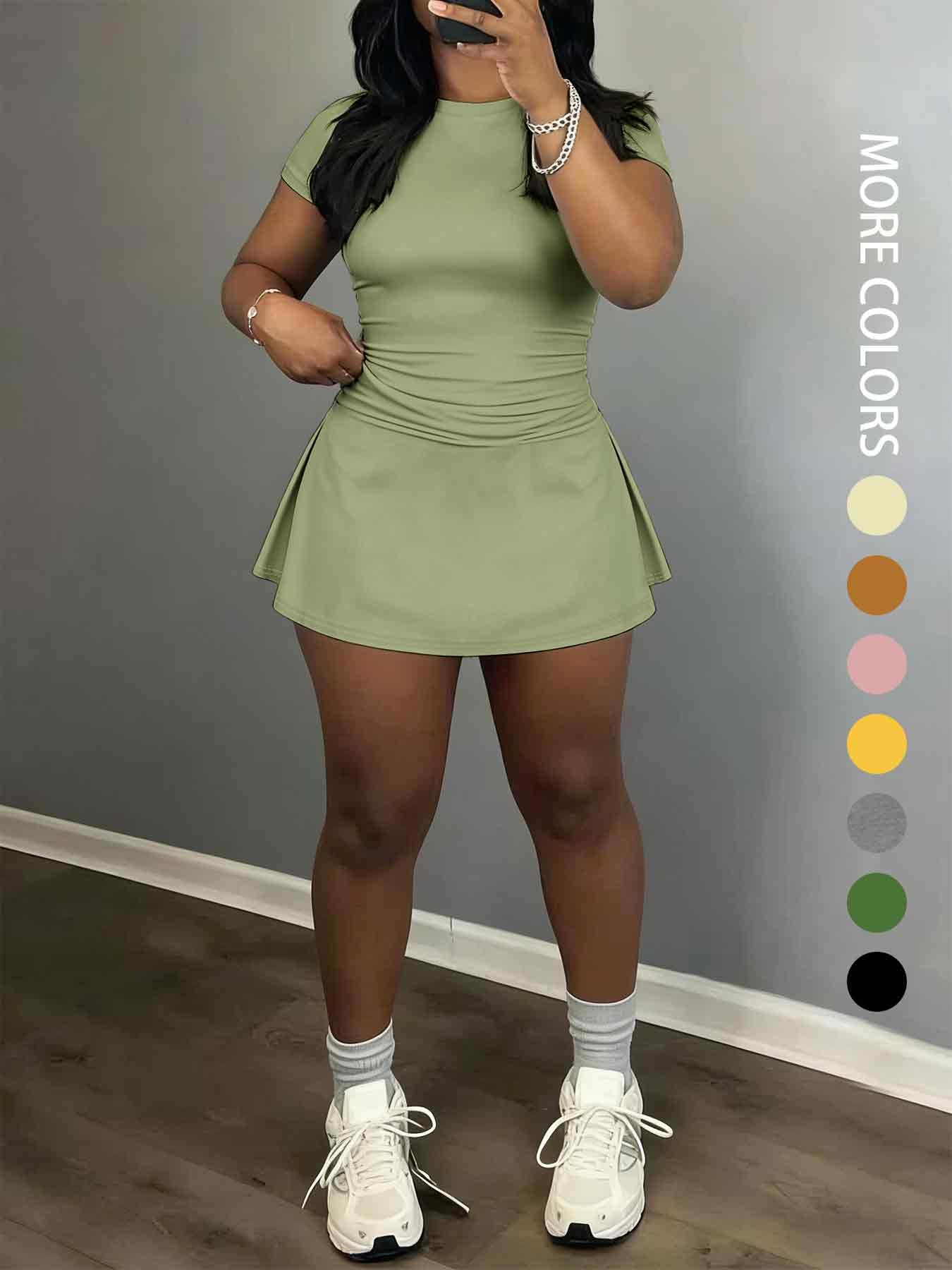 Women's Slim-Fitting Crop Tee & Short Skirt Set, Casual Sporty Design, Perfect for Daily Wear, Fashionable Ladies', Casual Sportswear, Sports Clothing Set