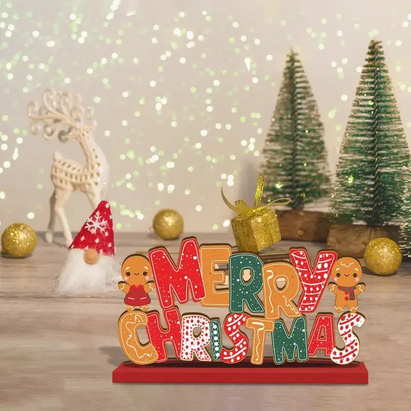 Charming Gingerbread Man Wooden Christmas Decoration, Colorful Merry Christmas Sign, Perfect Holiday Gift for Home Decor