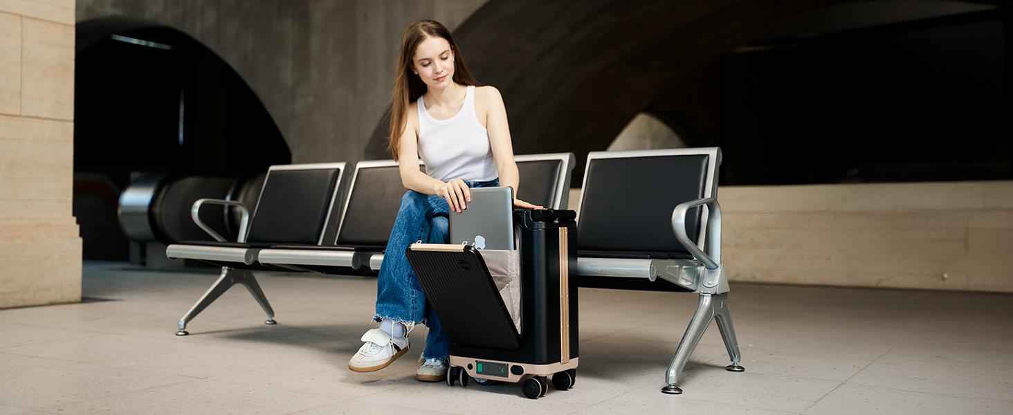 【Flight-Approved】38L Smart Rideable Electric Luggage Scooter - Reinforced Anti-Bend Handle, High-Strength Suspension Wheels & Rust-Resistant