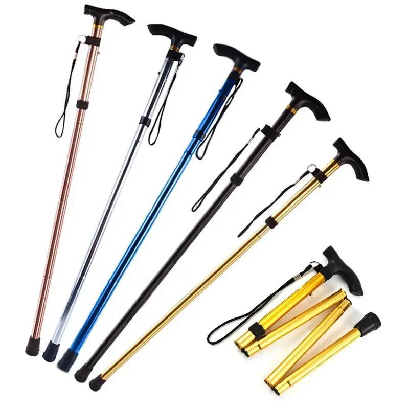 Multifunction Walking Stick Trekking Poles Telescopic Fold Crutches Hiking Stick Crutch Elderly Metal Stick Walking Cane Outdoor Hiking Gear