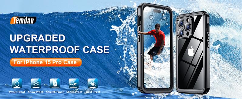 Temdan for iPhone 15 Pro/15 Pro Max Case waterproof Screen CameraLens Protector IP68 Protection Phonecase Cover Protective Smartphone Cellphone Shockproof