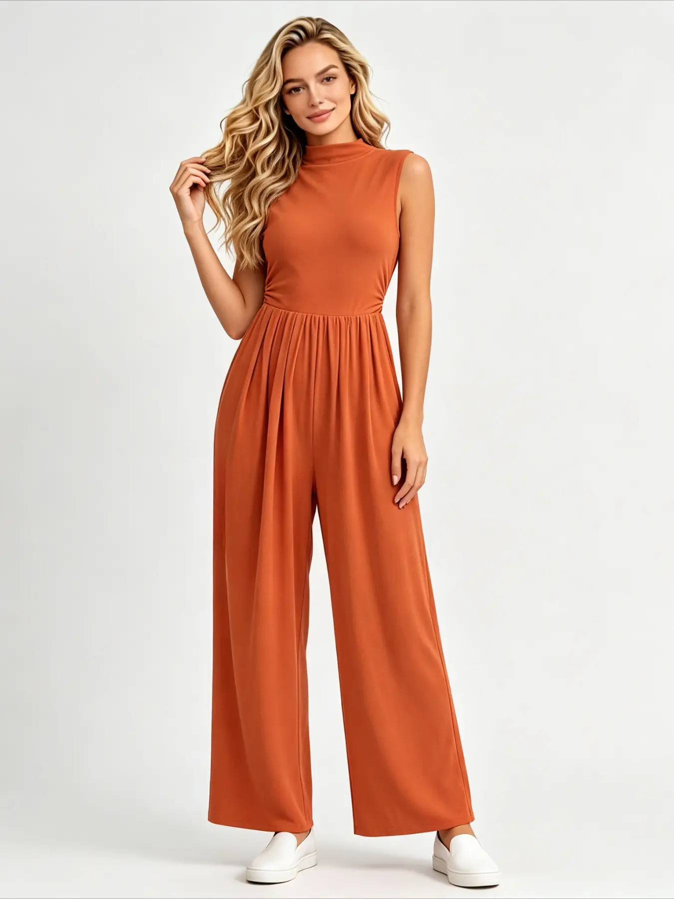 Sleeveless Wide Leg Pocket Jumpsuit Elegant Casual Attire For Daily Commuting Beauty Trainee Nurse Doctor Hospital Working Outfit