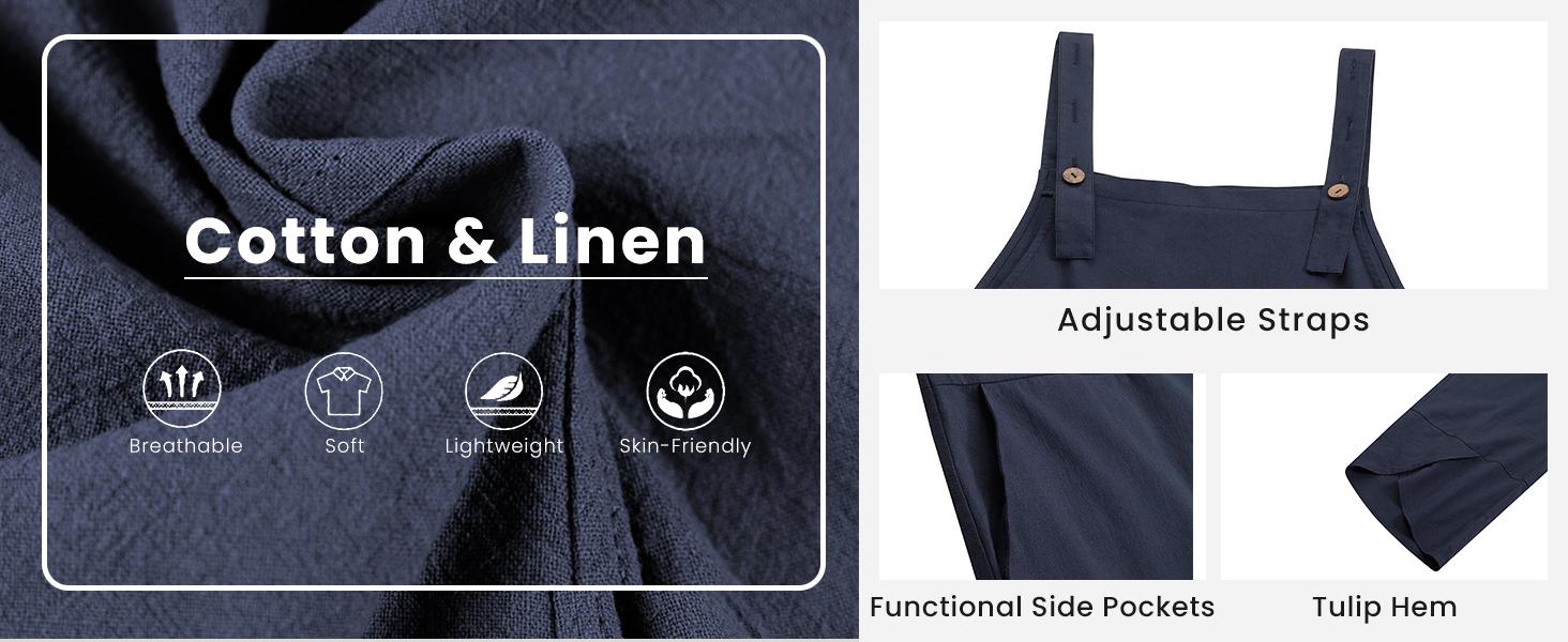 Tanming Womens Cotton Adjustable Casual Summer Bib Overalls Jumpsuits with Pockets