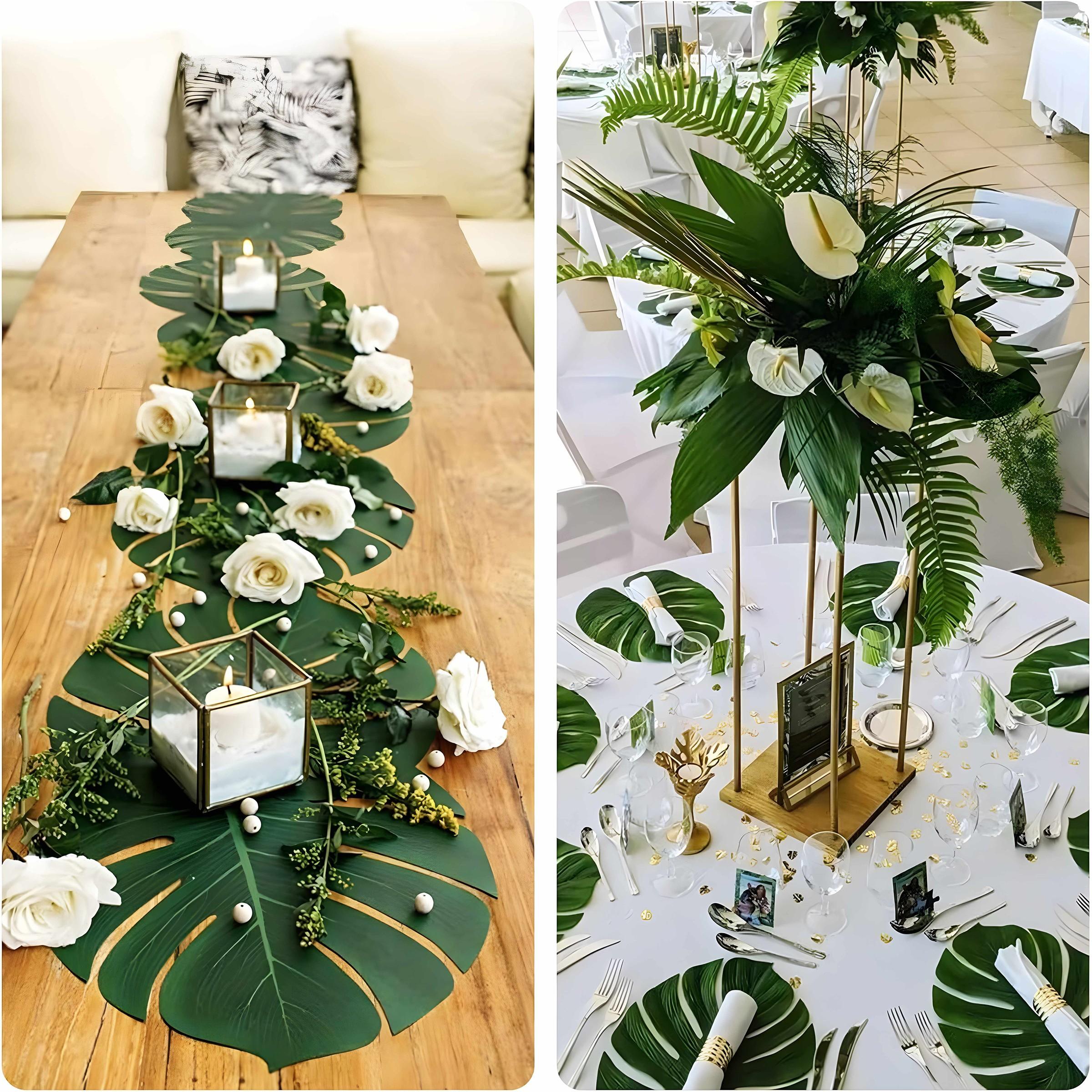 30pcs Palm Leaf Artificial Tropical Monstera Leaves, Hawaiian Party Table Decor, Wedding Birthday Theme, Plant Party Decoration, Artificial Plants, Decorative Artificial Plants, Decorative Fake Plants
