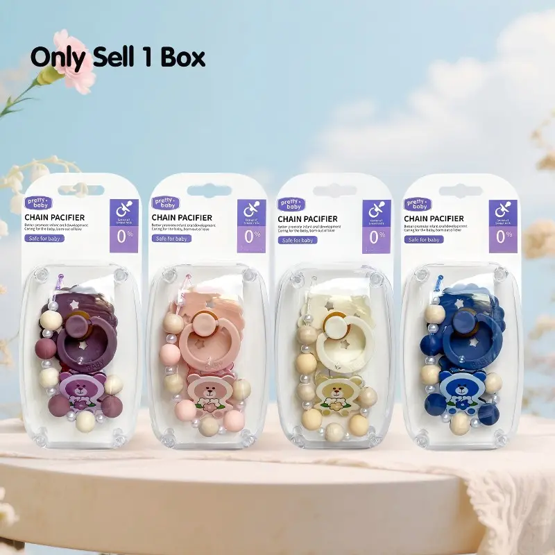 2pcs/pack Sunflower Baby Pacifier with Pacifier Chain Clip, Cute Bear Decor Pacifier Holder Soother Set, Comfortable Infant Soothers