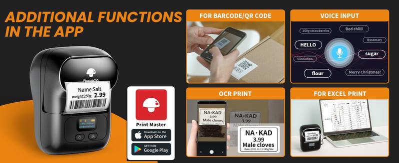 Phomemo Label Printer M110 Barcode Label Maker Mini Bluetooth Thermal Label Printer Sticker Printer for Small Business, Home, Office, Logo, Address, Name Tag, Clothing, Organizing