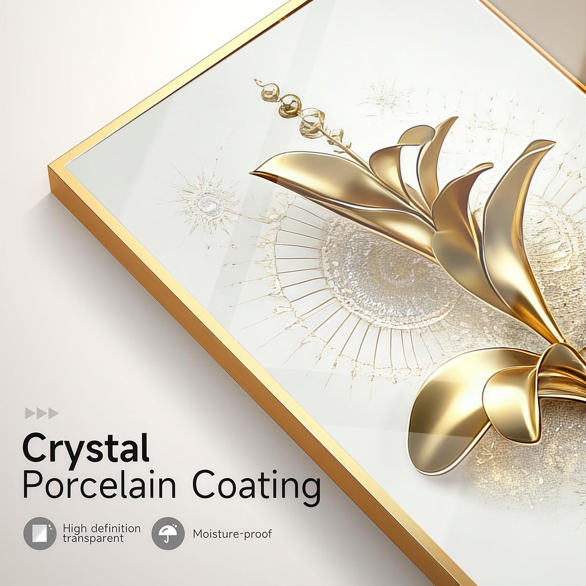 3 Counts Aluminum Alloy Framed Painting, Golden Abstract Flowers Artwork, Home Decoration For Living Room, Bedroom, Office, Restaurant, Hallway Wall Decor, Odorless Print Artwork, Luxury Perfect Gift For Friends And Family