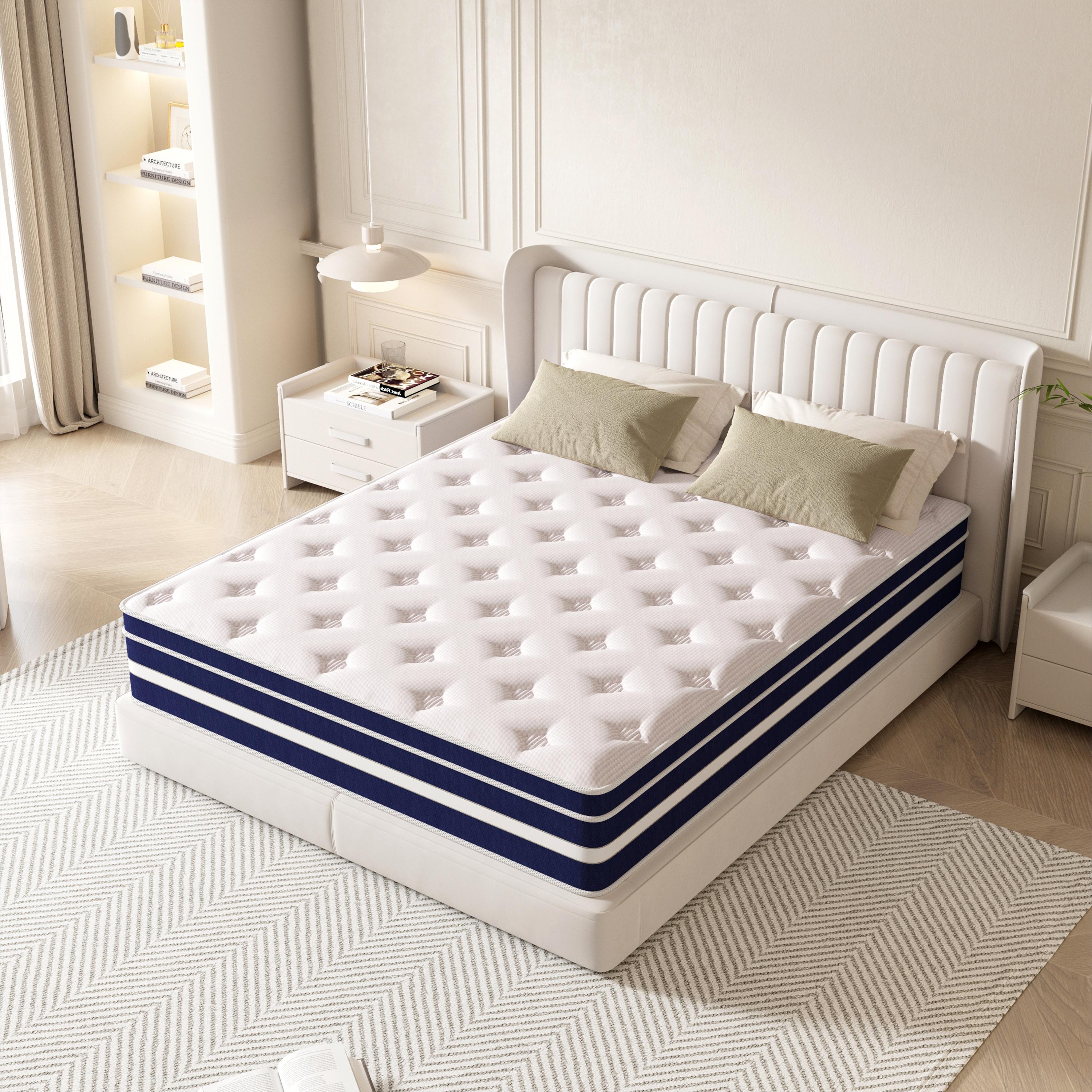 TVDFGTS 10/12/14 Inch memory foam hybrid mattress, independent spring pocket blue and white boxed mattress, medium firmness, support, pressure relief and comfortable sleeping first choice