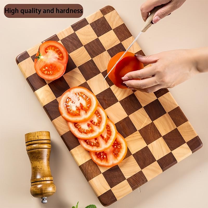 1PC Creative Checkered Wooden Cutting Board, Home Chopping Board, Mosaic Vegetable Cutting Board, Kitchen Food Prep Board, Fruit Solid Wood Board, Cooking Cutting Board, Durable Cutting Boards, Kitchenware