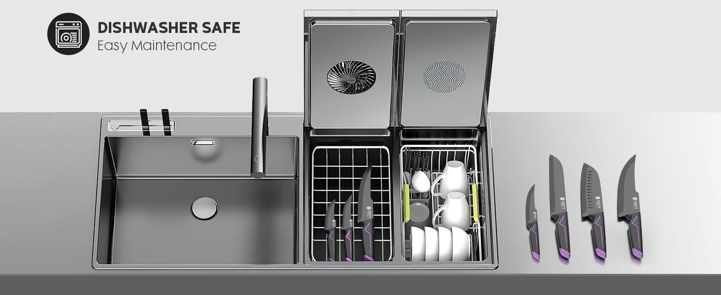 ASETY 15PCS Cyberpunk Knife Set from Future Kitchen Knife Set with Built-in Knife Sharpener Block, Stainless Steel Knife Block Set, Dishwasher Safe Mordern Knife Set, Elegant Box for gift