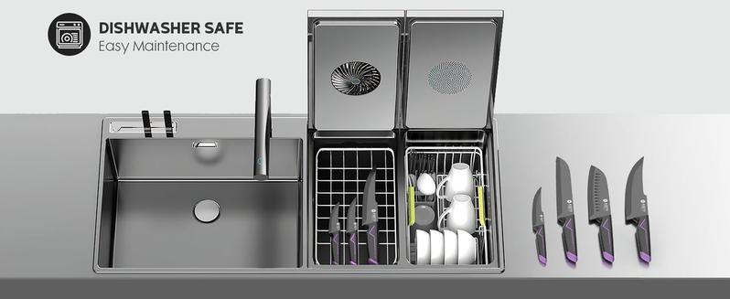 ASETY 15PCS Cyberpunk Knife Set from Future Kitchen Knife Set with Built-in Knife Sharpener Block, Stainless Steel Knife Block Set, Dishwasher Safe Mordern Knife Set, Elegant Box for gift