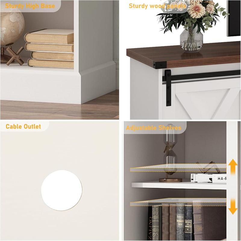 Farmhouse Fireplace TV Stand / Farmhouse TV Stand for 70/75/80 Inch TV, 70 inch Entertainment Center Storage Cabinets with 36”Electric Fireplace and Sliding Barn Doors, Media Console Cabinet for Living Room Farmhouse Fireplace TV Stand / Farmhouse TV Stand for 70/75/80 Inch TV, 70 inch Entertainment Center Storage Cabinets with 36”Electric Fireplace and Sliding Barn Doors, Media Console Cabinet for Living Room