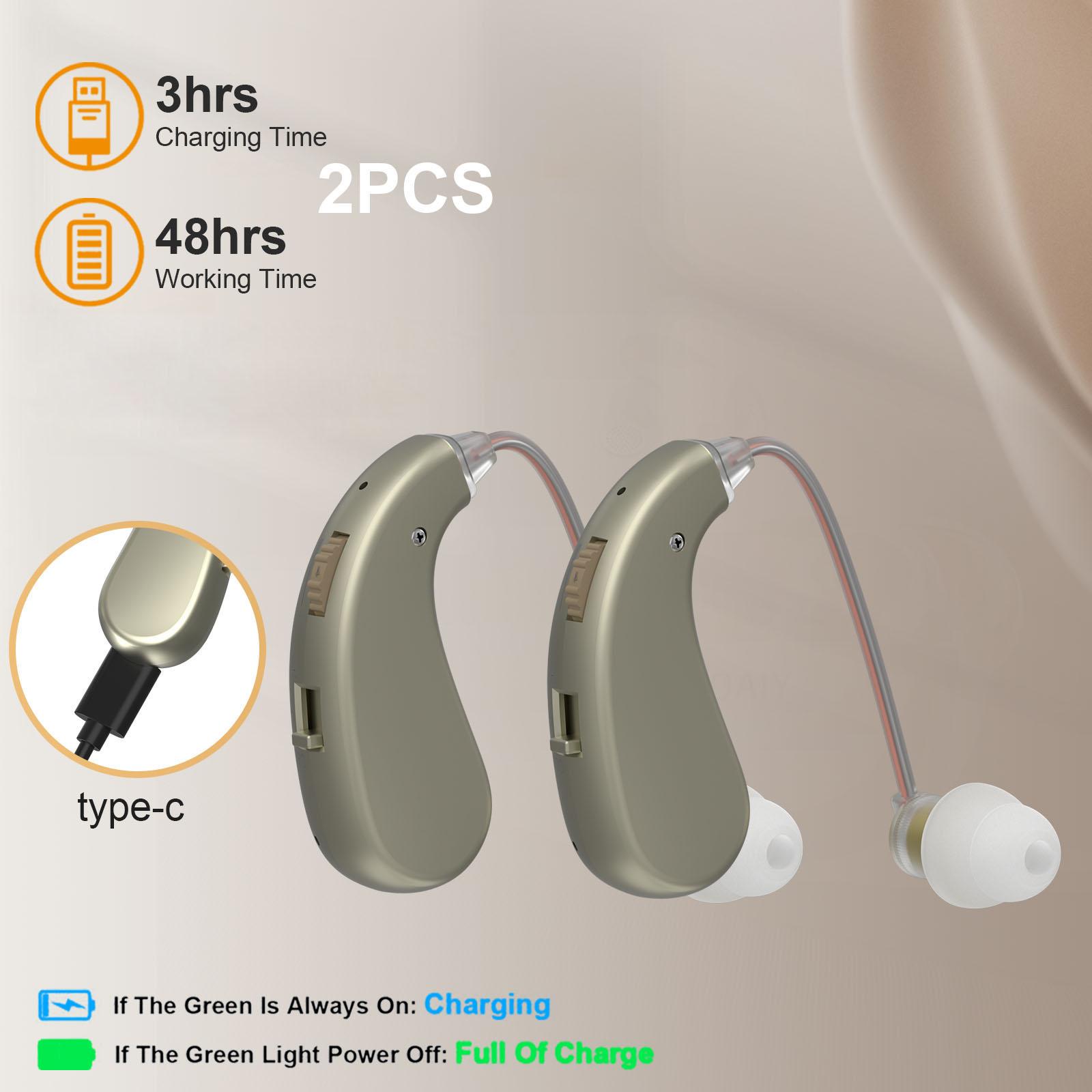 Rechargeable Hearing Aids for Seniors, Voice Enhancer and Personal Audio Amplifier, Dual Microphone Sound Source Localization (2 Pack)
