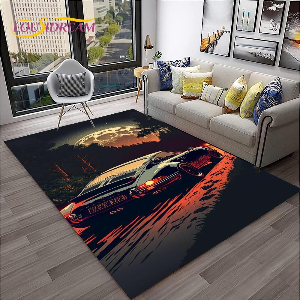 Blue Sports Car Flannel Area Rug - Cool Graffiti Style Supercar Print Soft Mat for Living Room & Garage, Non-Slip Car Enthusiast Home Decor#SportsCarRug #GraffitiSupercarMat #CarEnthusiastDecor #GarageCarpet #NonSlipFlannelRug