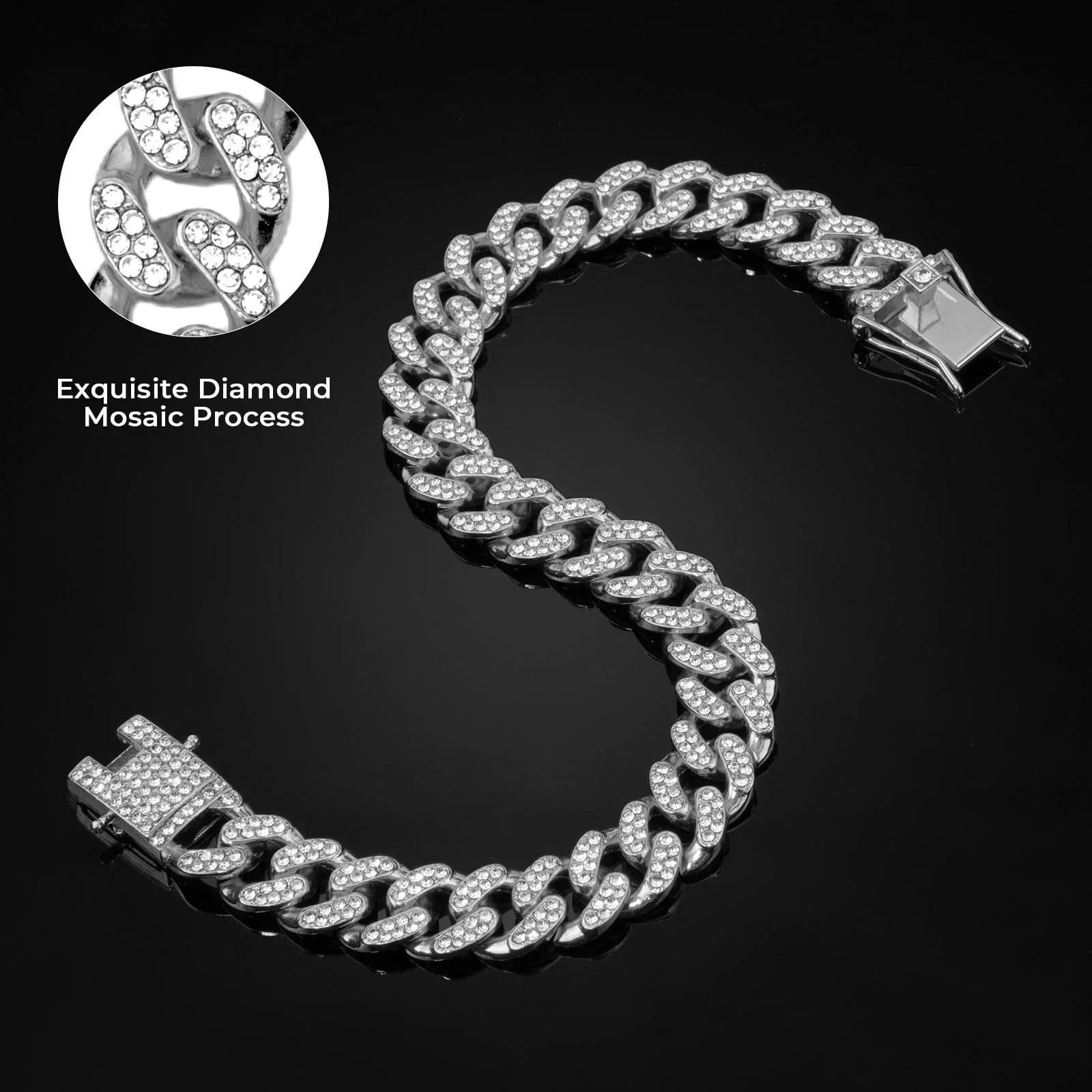 1/2Pcs Dog Chain Diamond Cuban Collar Walking Metal Chain Collar With Design Secure Buckle Pet Cat Cuban Collar Accessories