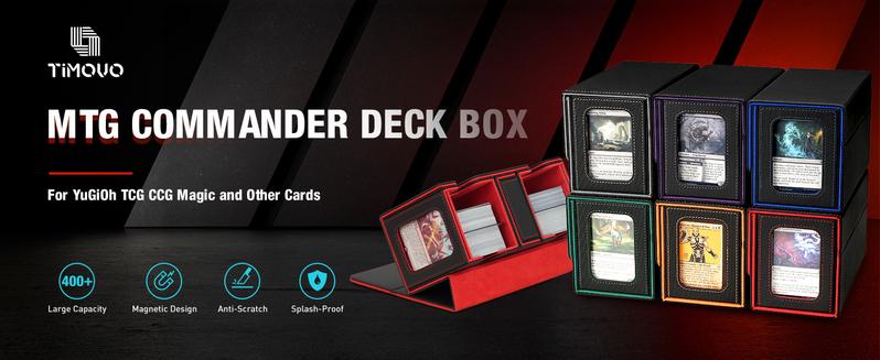MTG Deck Box, Commander Deck Case Fits 200+ Double-Sleeved Cards, Magnetic Leather Card Storage Box with 2 Commander Display & 4Dividers & Dice Tray Fit YuGiOh TCG CCG Magic Cards, Black+Blue