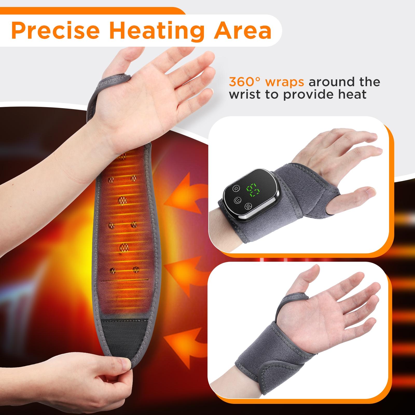 Heated Wrist Wrap 5 Heat Settings & 3 Vibration Modes, Wrist Massager for Left/right Hand Use for Carpal Tunnel, USB Rechargeable Massagers
