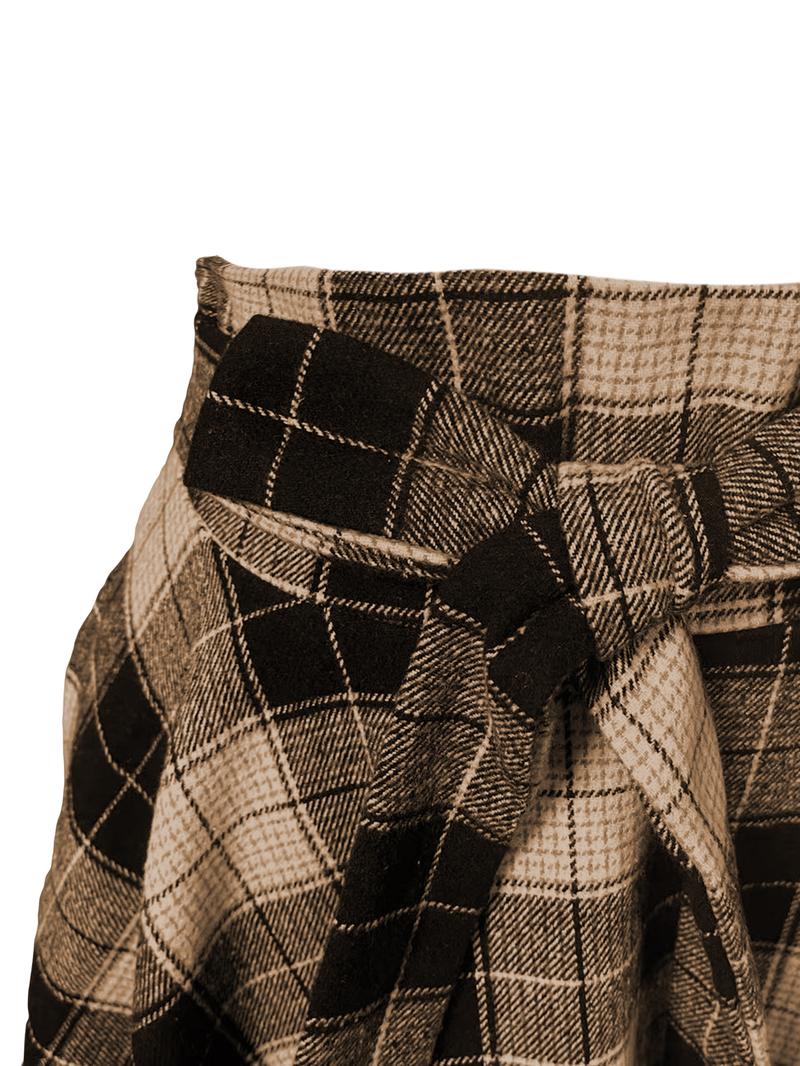 Women's Plaid Print Tie Front Split Thigh Shirt Skirt, Street Fashion Casual High Waist Long Skirt, Split Hem Skirt for Daily Outdoor Wear, Women's Bottoms for Spring & Fall