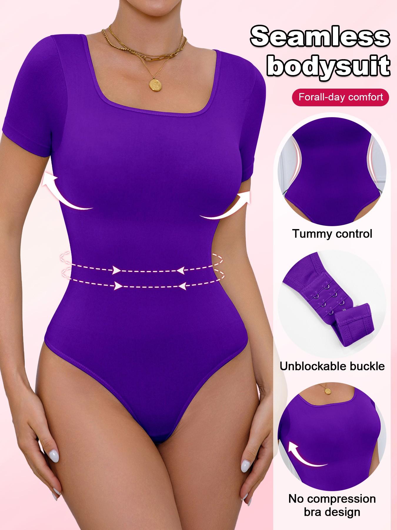 Women's Seamless Shapewear Bodysuit Set, Slimming Waist Abdomen Control Short Sleeve Crop Bodyshaper, All Seasons Minimalist Style