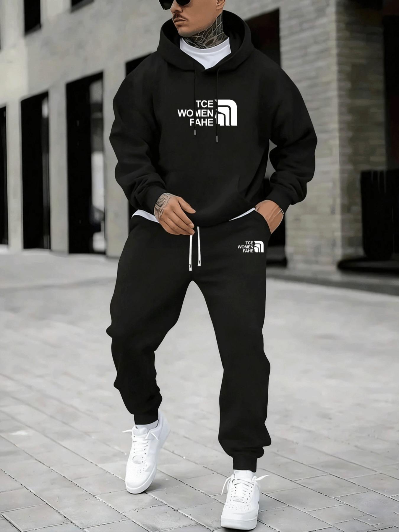 Hypemode Plus Size Set, Letter Print Hoodie & Jogger Pants, Casual Style, Comfortable Fit, Daily Wear, Fall & Winter Fashion