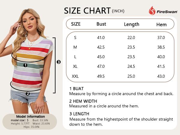 FireSwan Womens Summer Sweater Cap Sleeve Tops Striped Color Block Sweater Vest Crew Neck Casual Loose Knit Tank Top
