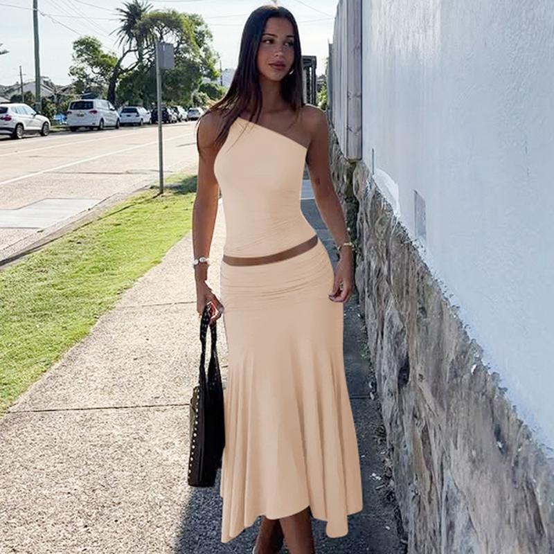 Women's Solid Color Cami Top & Skirt Two-piece Set, Sleeveless Top & Skirt, Ladies Summer Clothes for Daily Wear, Suits, Matching Skirt Set