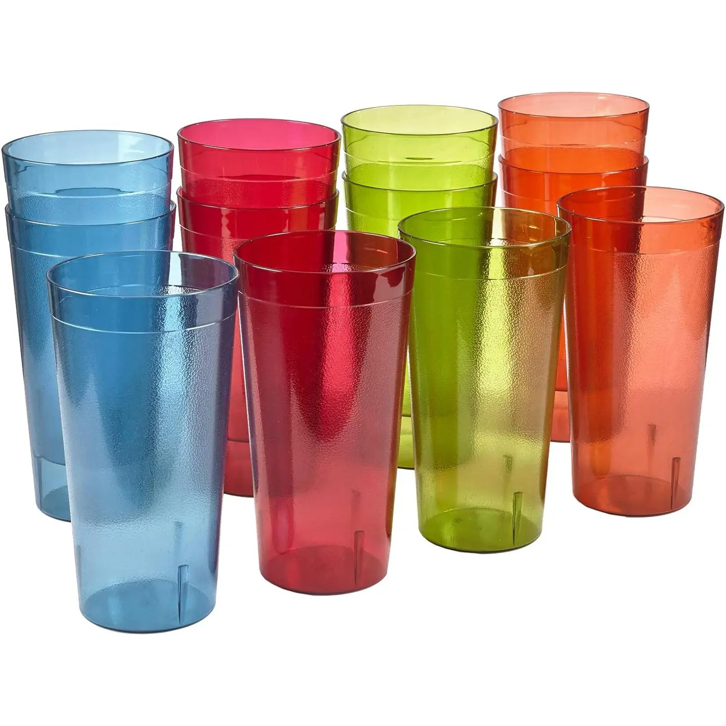 Café Plastic Reable Tumblers (Set of 12) 32-ounce Iced-Tea Cups, Assorted | Value Set of Restaurant Style Drinking Glasses, Stackable, BPA-free, Made in the | Top-rack Dishwasher Safe