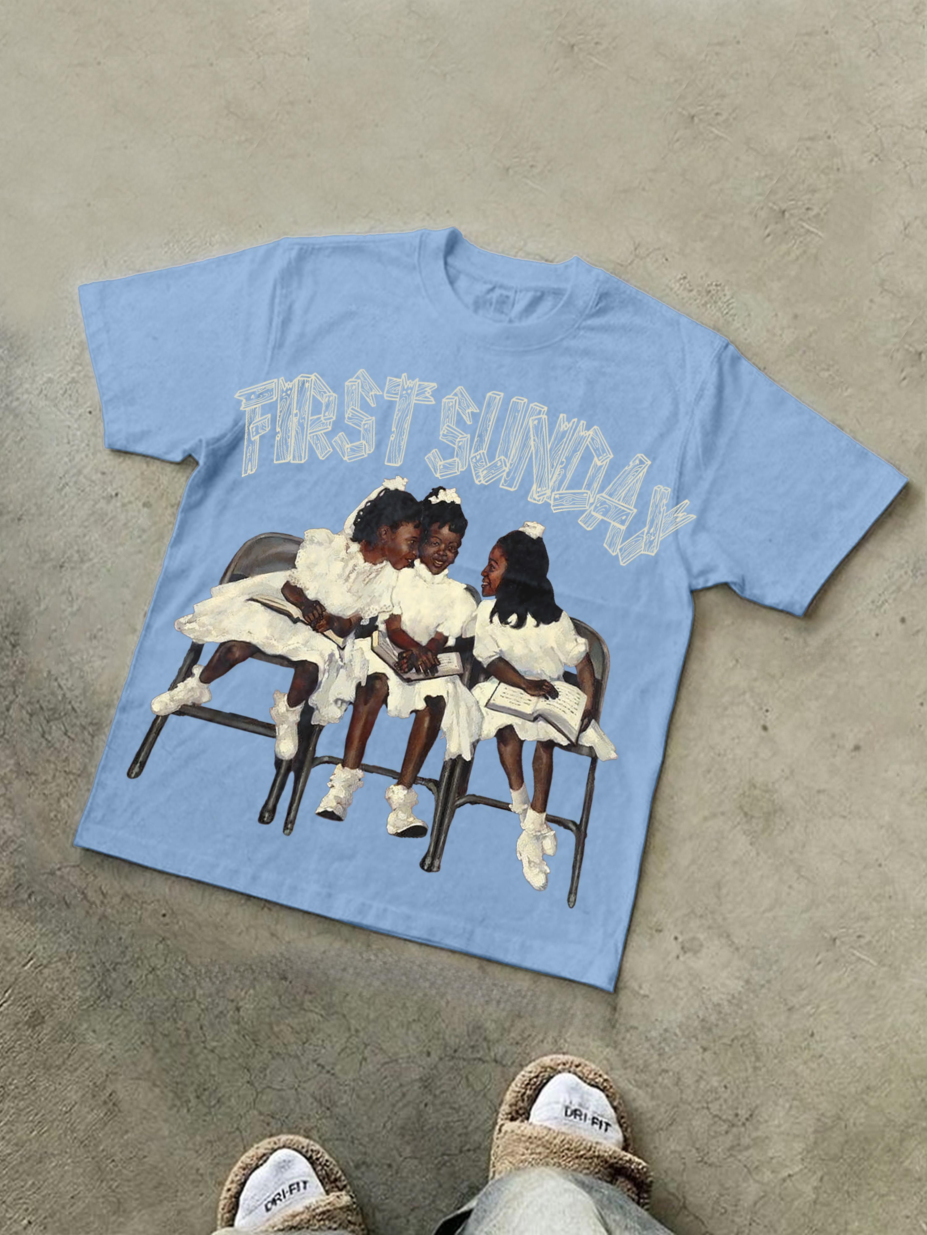 Sopula Studio Men's First Sunday Streetwear blue Graphic 100% Cotton T-Shirt Fashion Street Menswear SpringStatements