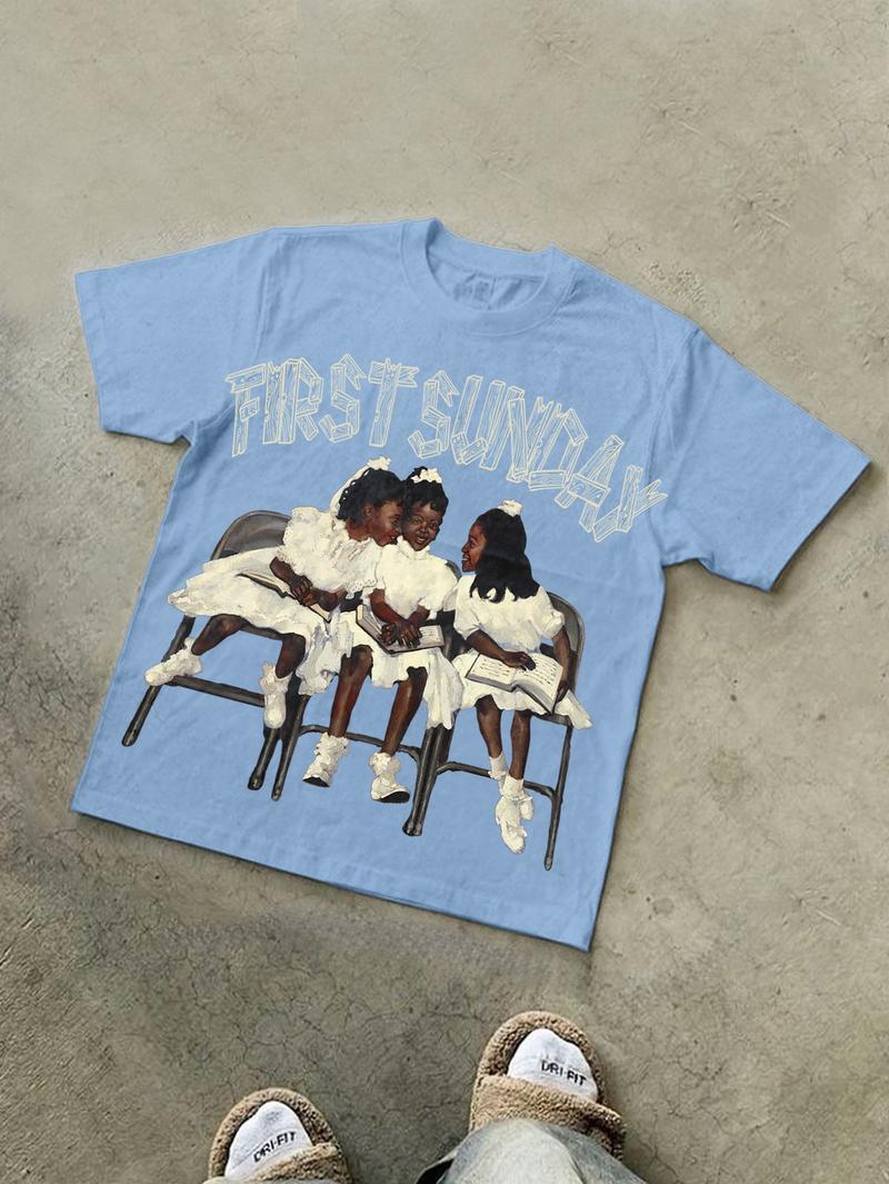 Sopula Studio Men's First Sunday Streetwear blue Graphic 100% Cotton T-Shirt Fashion Street Menswear Sopula Studio Men's First Sunday Streetwear blue Graphic 100% Cotton T-Shirt Fashion Street Menswear