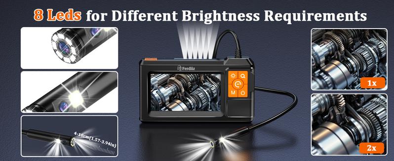 Dual-Lens Endoscope with Light, Endoscope Camera with Light with 4.3" IPS Screen,1920P HD with 8 LED Lights,16.4ft Semi-Rigid Cable and Back LED Light,IP67 Waterproof Endoscope Cool Gadgets for Men